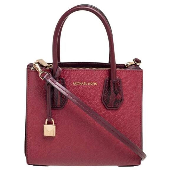 Michael Kors oxblood burgundy leather snakeskin embossed small Mercer tote bag - Picture 1 of 10